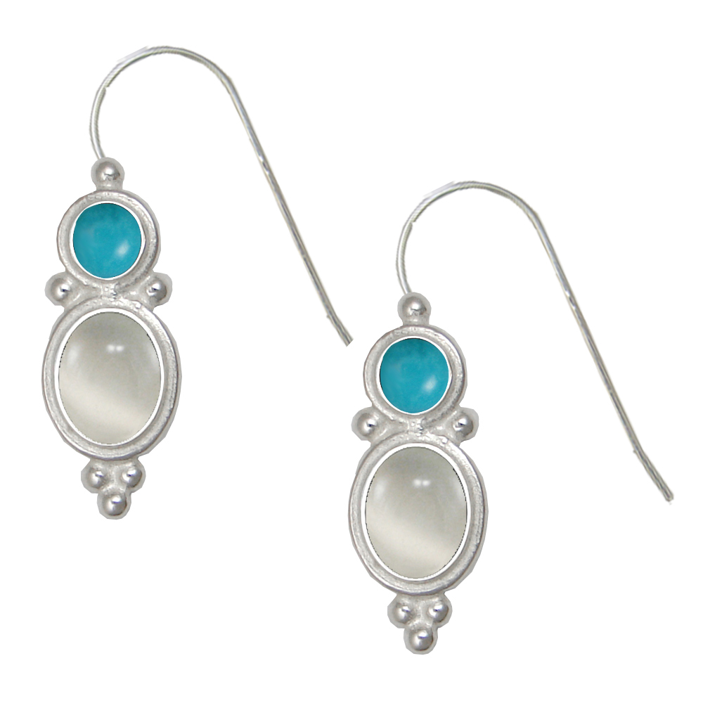 Sterling Silver Drop Dangle Earrings White Moonstone And Turquoise